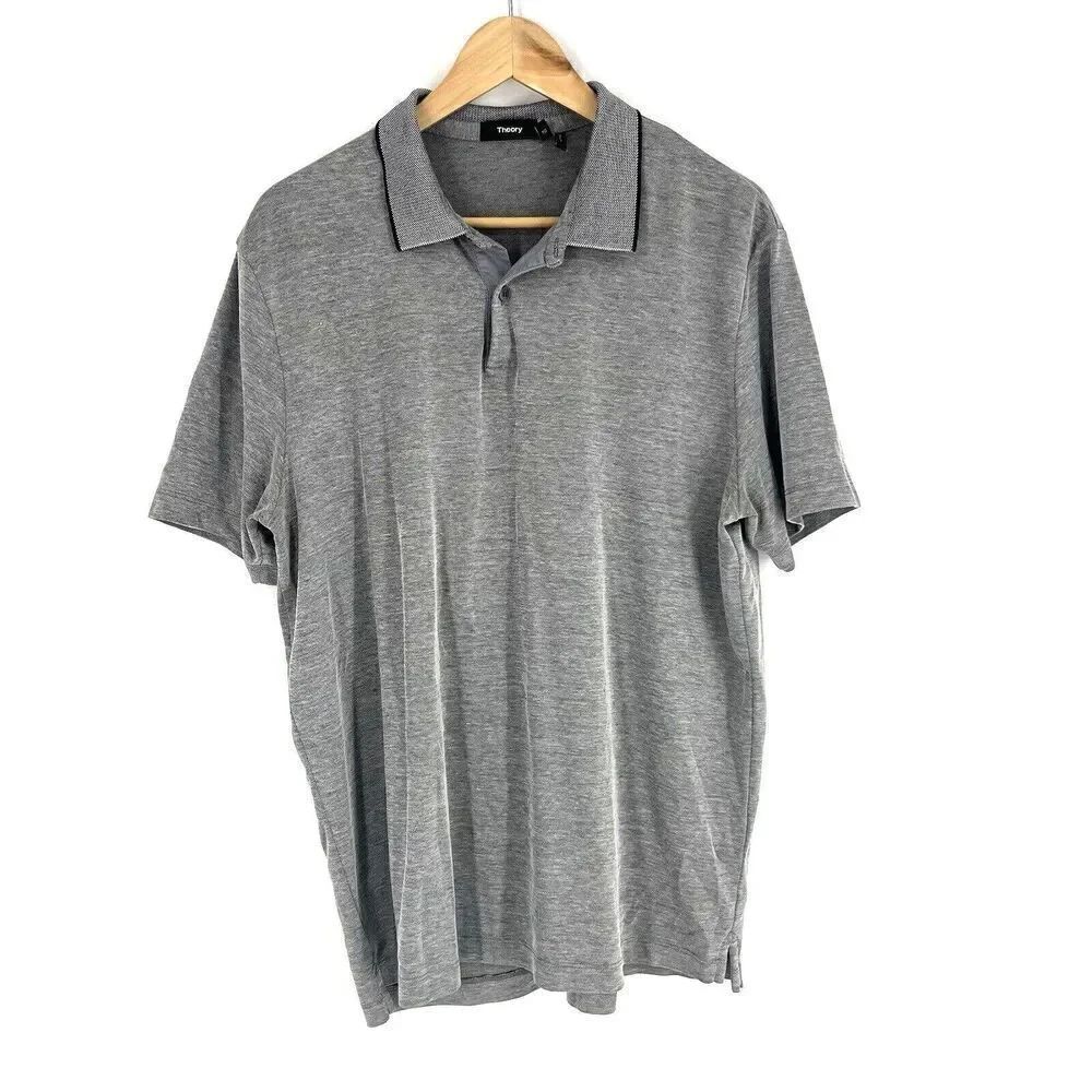 Theory Shirt Size XL Mens Gray Standard Polo Current Pique Knit Short Sleeve